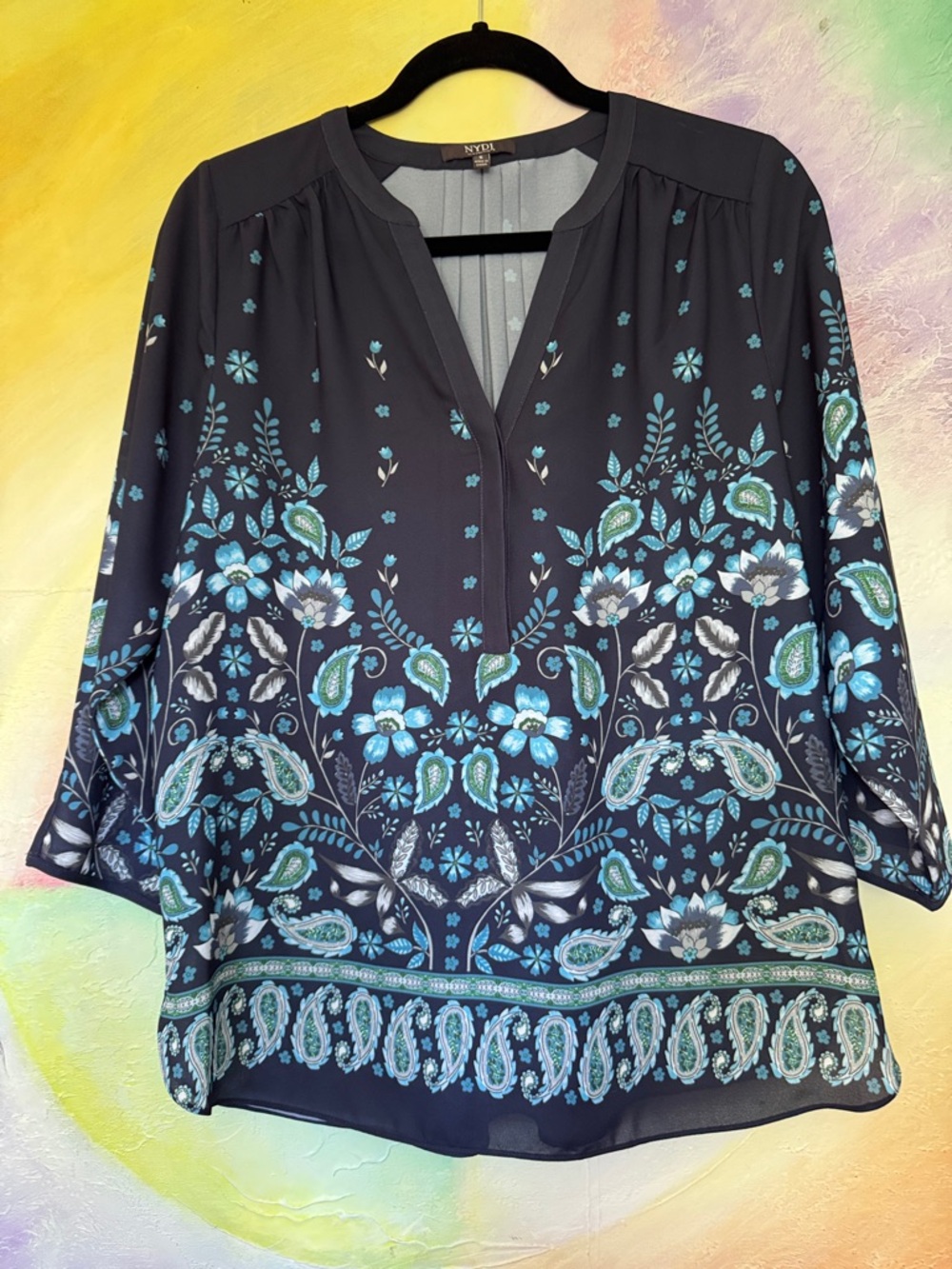 NYDJ (Not Your Daughter's Jeans) navy blue blouse. Size S MARP $99